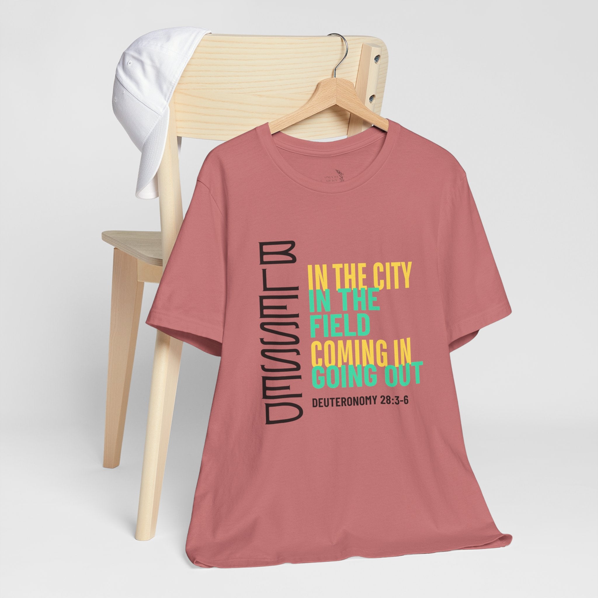 Blessed vertical text T-Shirt | In the city, in the field, coming in, going out