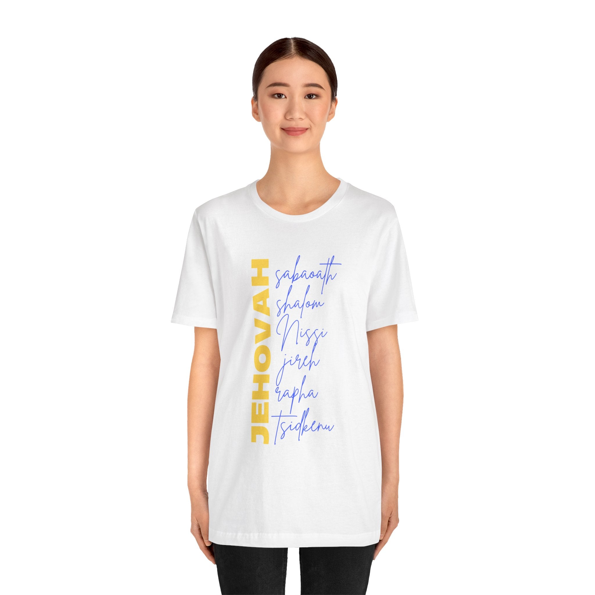 Jehovah Vertical Script T-Shirt | Faith Typography Christian Tee