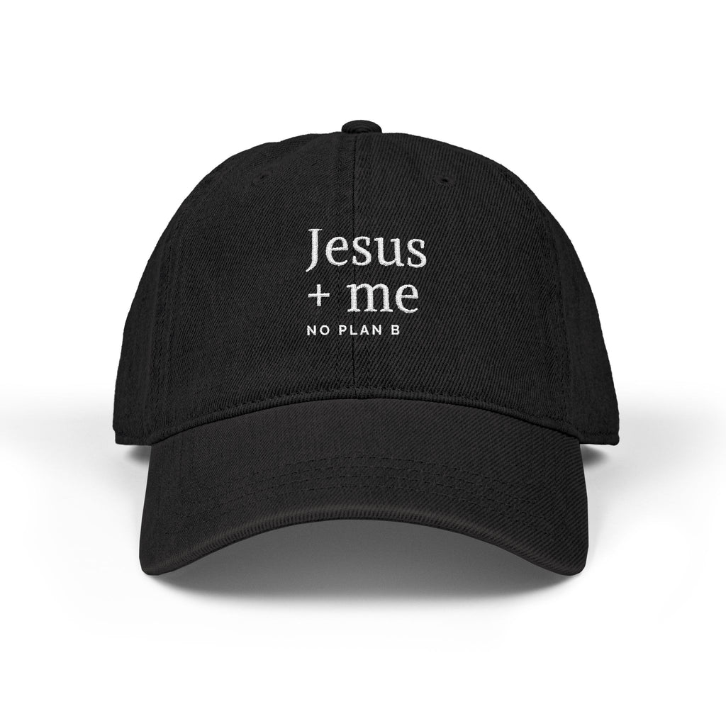 Embroidered Black Hat — "Jesus + Me No Plan B" Christian Baseball Cap