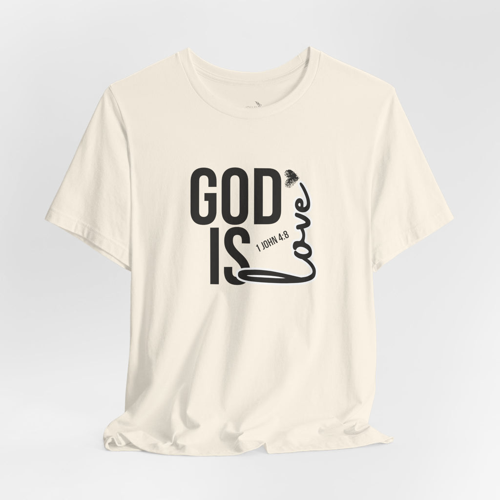 God Is Love T‑Shirt — Christian Faith Tee with Script Heart Design