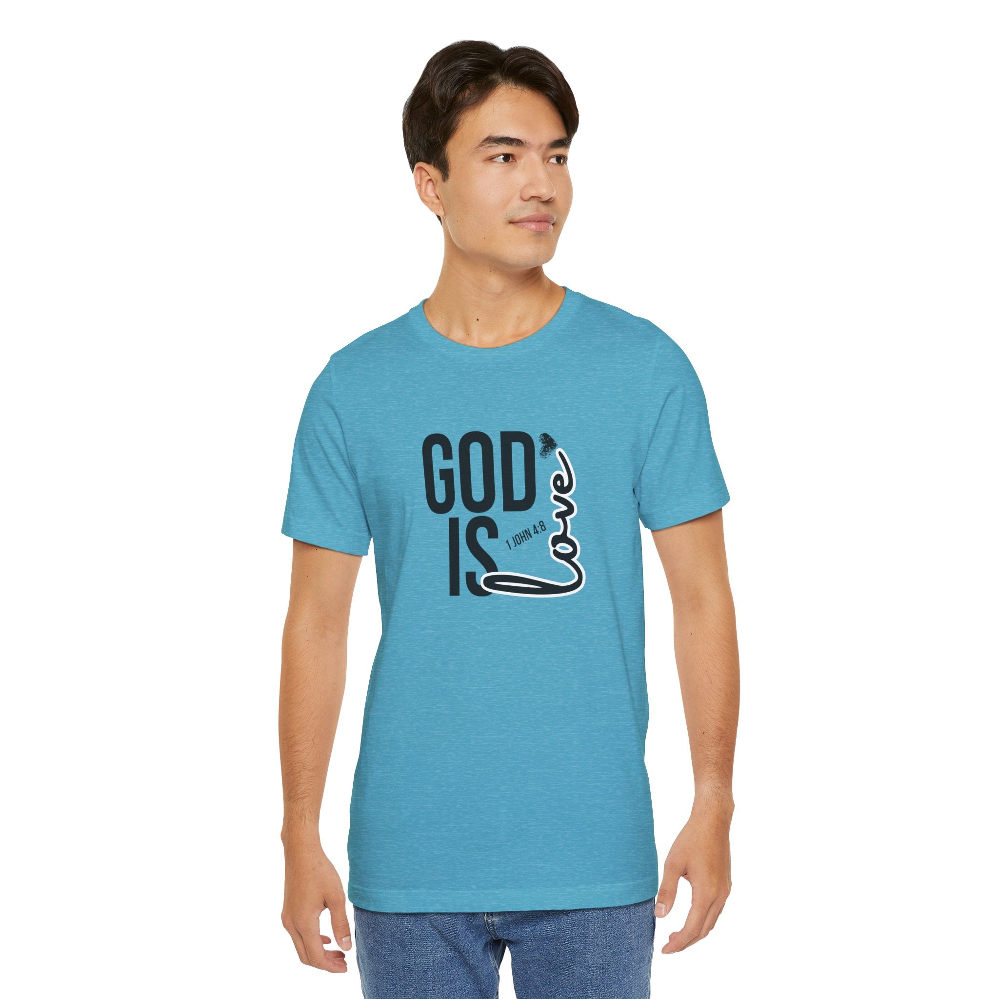 God Is Love T‑Shirt — Christian Faith Tee with Script Heart Design