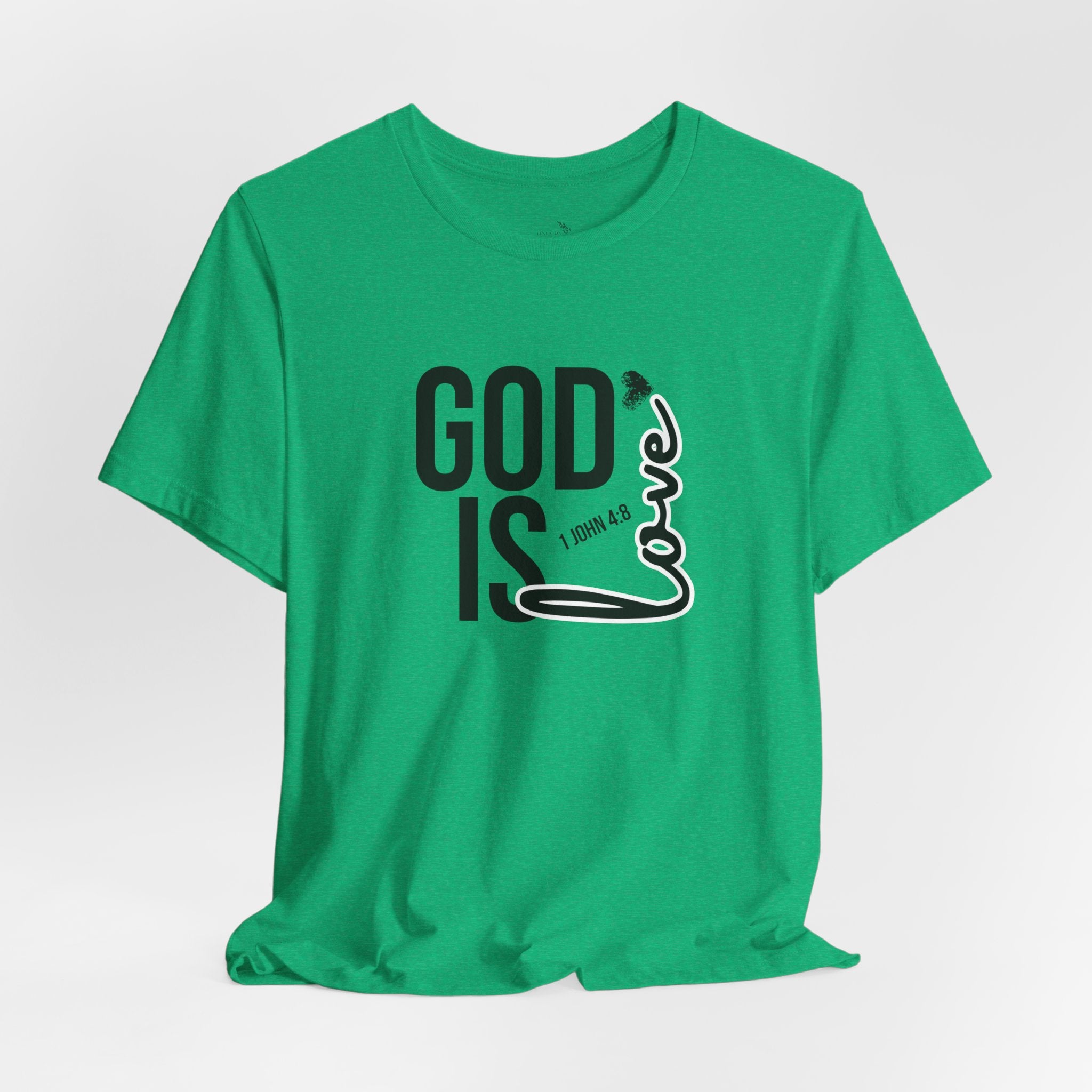 God Is Love T‑Shirt — Christian Faith Tee with Script Heart Design