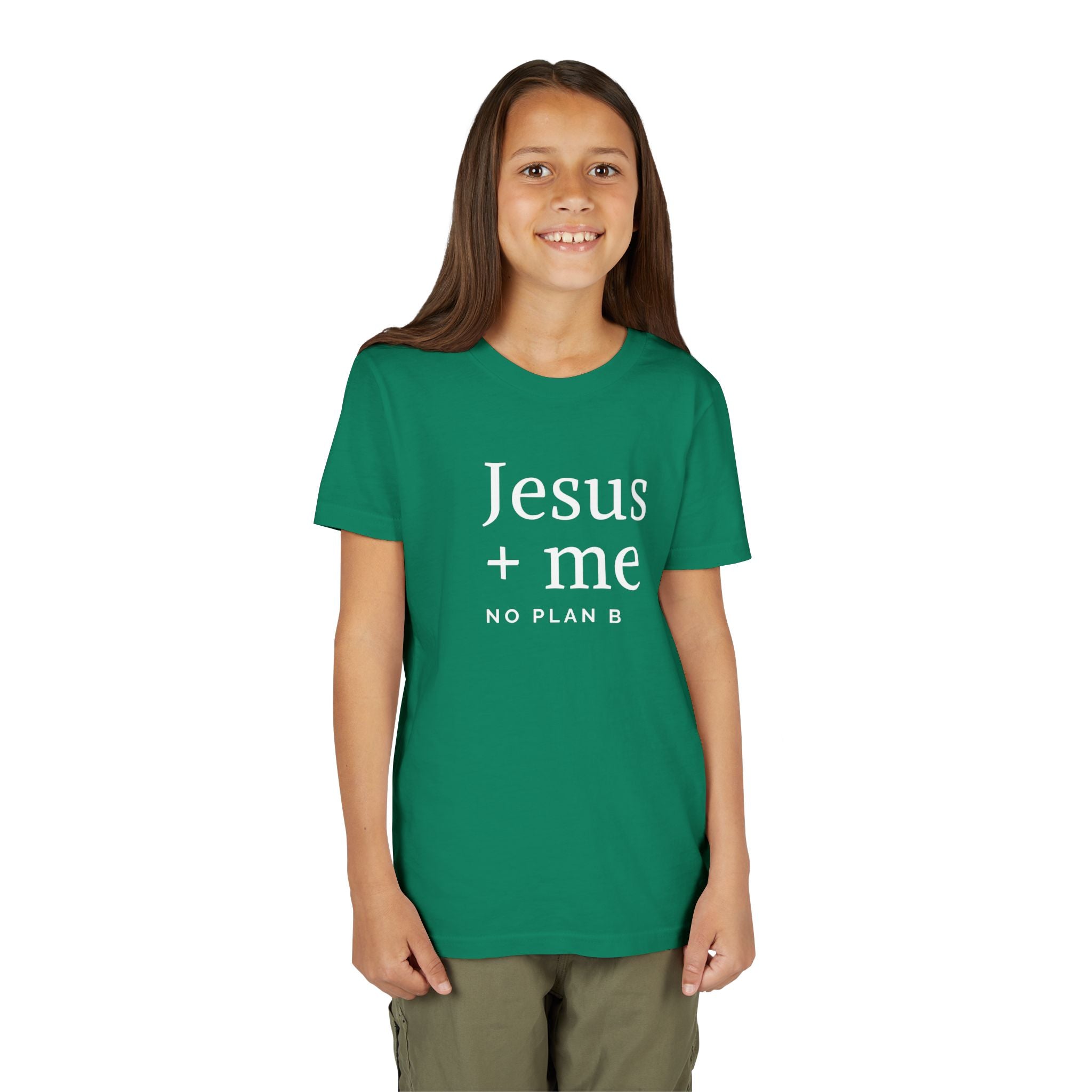 Kids Tee — "Jesus + Me No Plan B" Christian Graphic Shirt