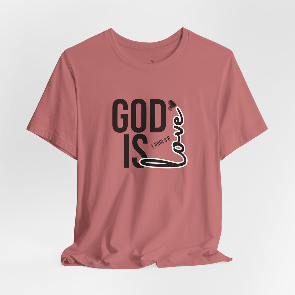 God Is Love T‑Shirt — Christian Faith Tee with Script Heart Design