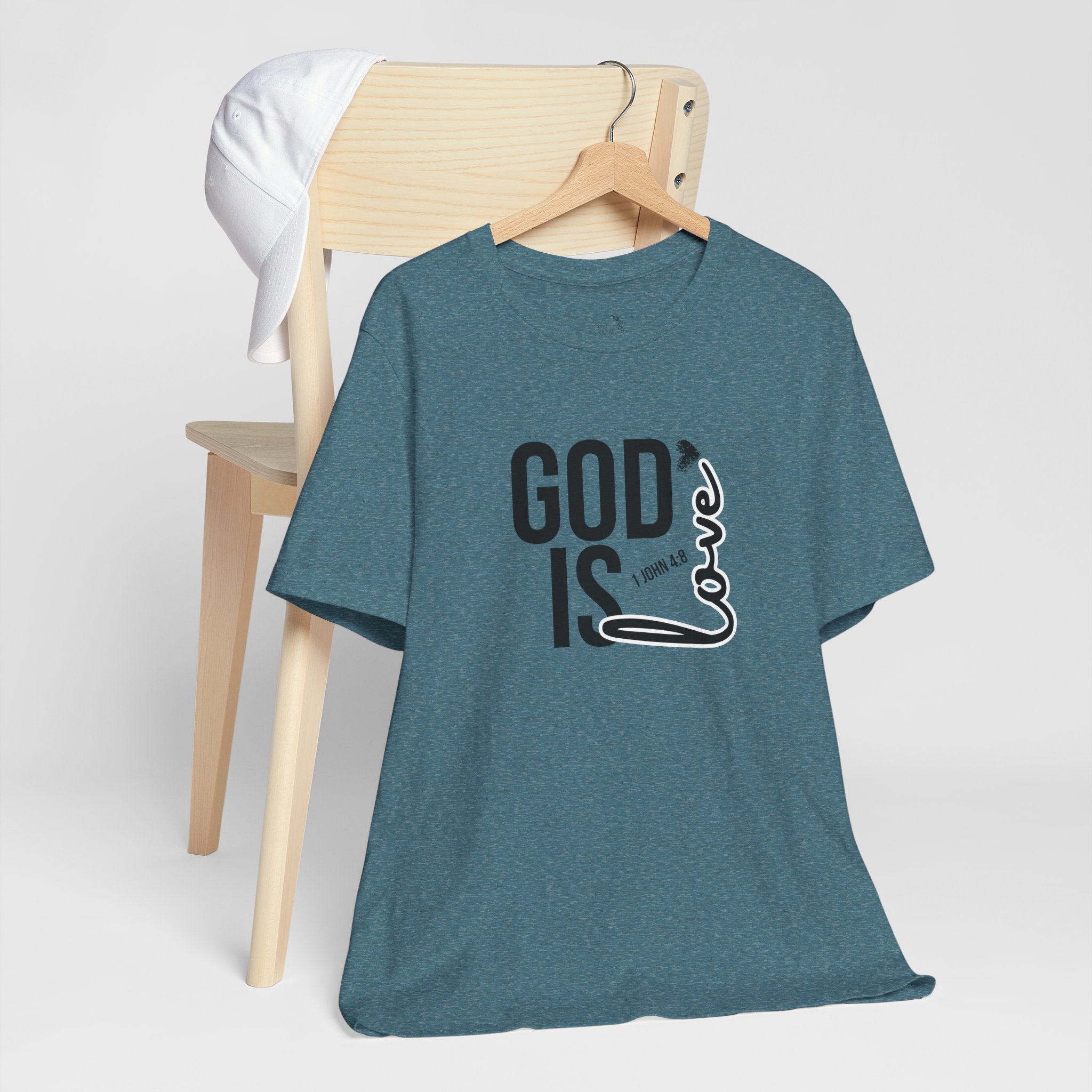 God Is Love T‑Shirt — Christian Faith Tee with Script Heart Design