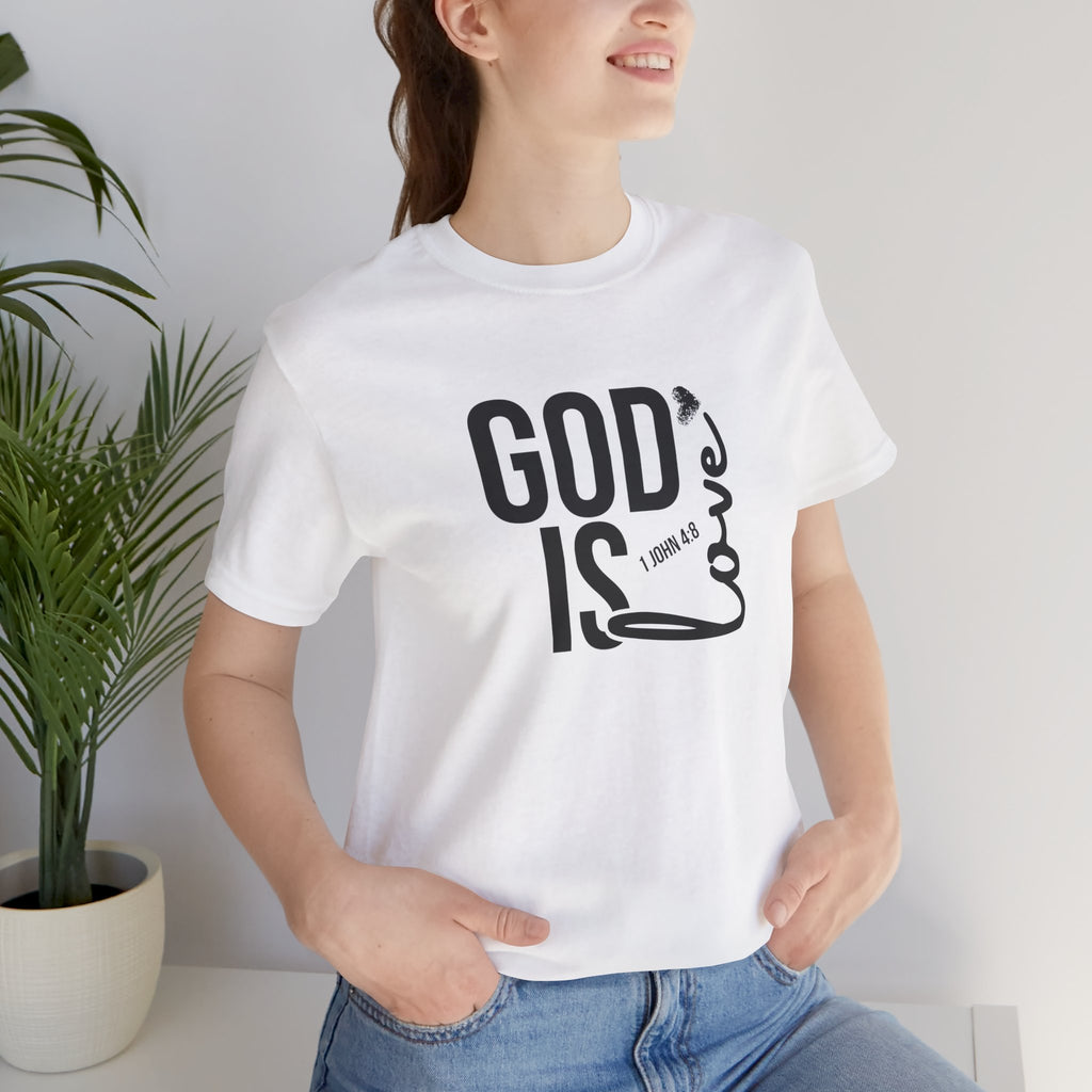 God Is Love T‑Shirt — Christian Faith Tee with Script Heart Design