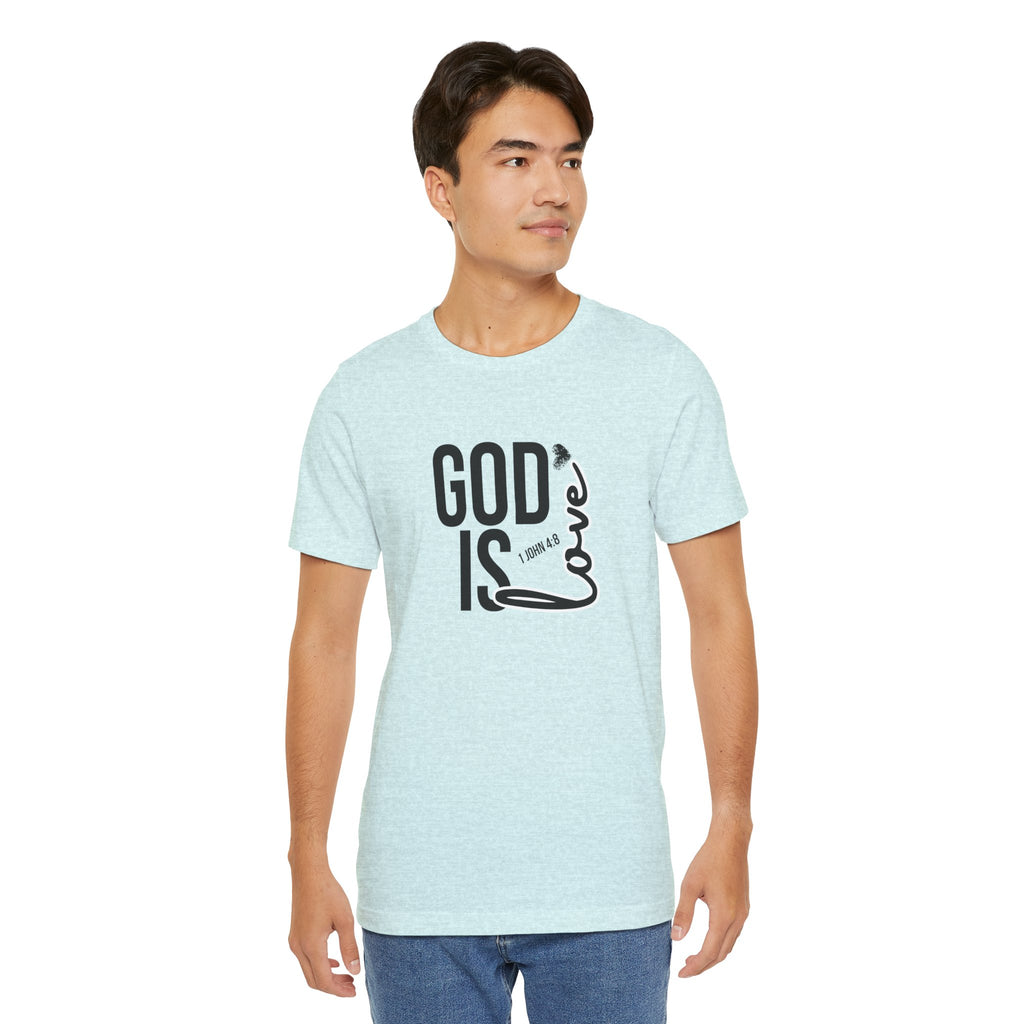 God Is Love T‑Shirt — Christian Faith Tee with Script Heart Design