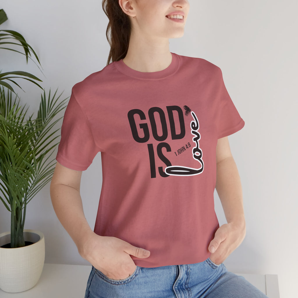 God Is Love T‑Shirt — Christian Faith Tee with Script Heart Design
