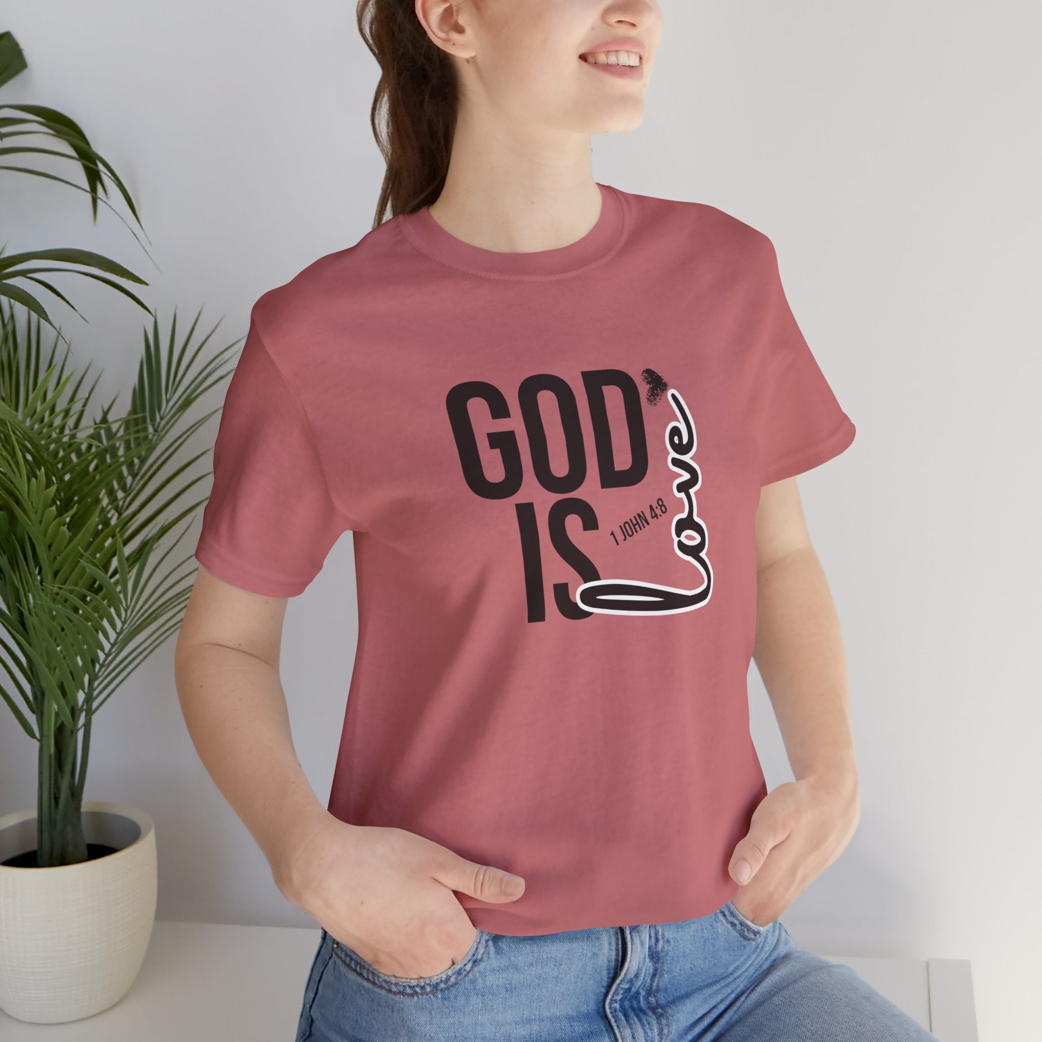 God Is Love T‑Shirt — Christian Faith Tee with Script Heart Design