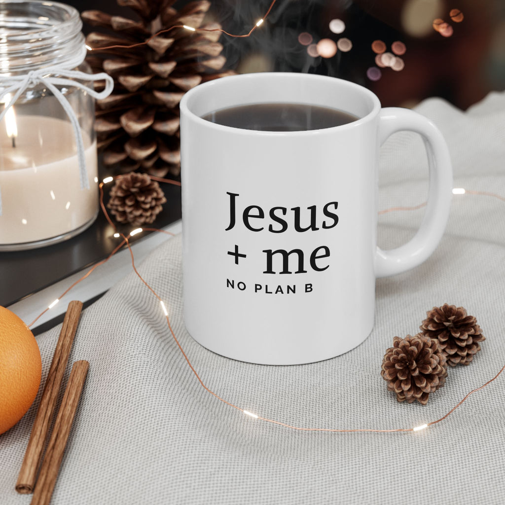 Faith Affirming Ceramic Mug – 'Jesus + Me' Minimalist Coffee Cup