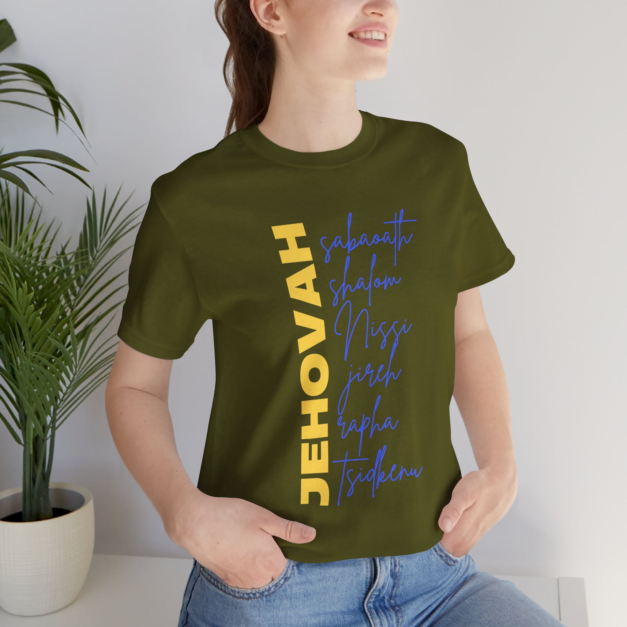 Jehovah Vertical Script T-Shirt | Faith Typography Christian Tee