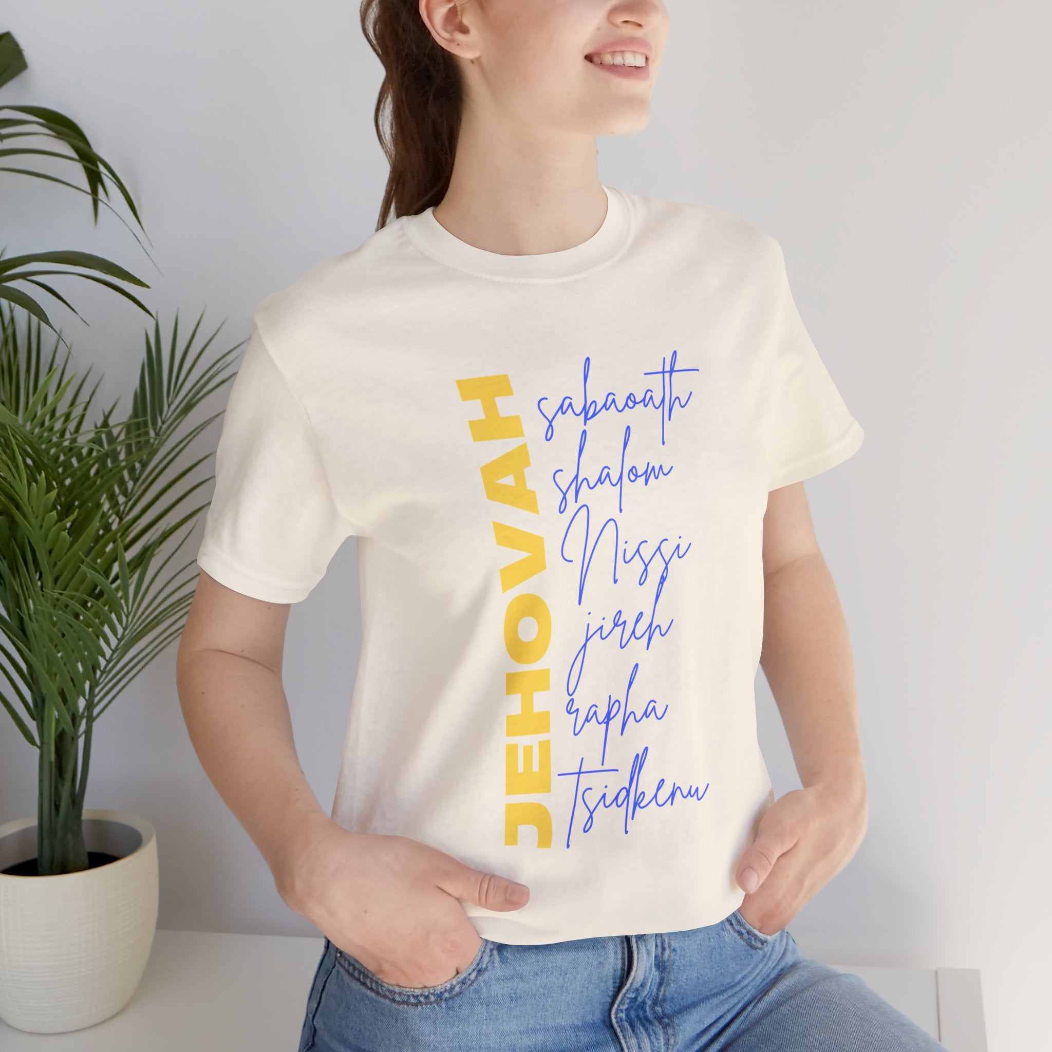 Jehovah Vertical Script T-Shirt | Faith Typography Christian Tee