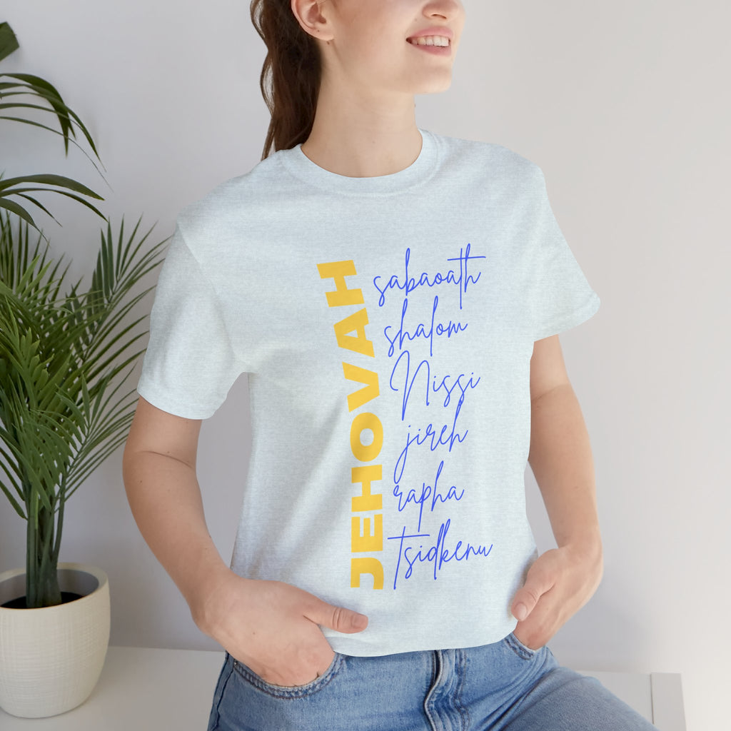 Jehovah Vertical Script T-Shirt | Faith Typography Christian Tee