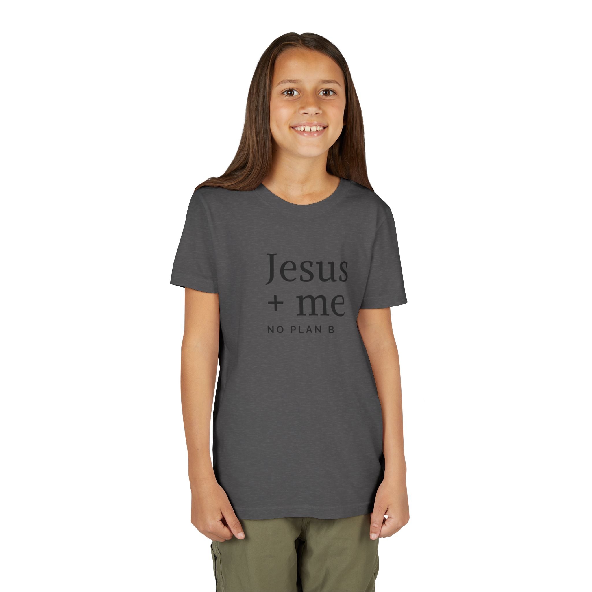 Kids Tee — "Jesus + Me No Plan B" Christian Graphic Shirt
