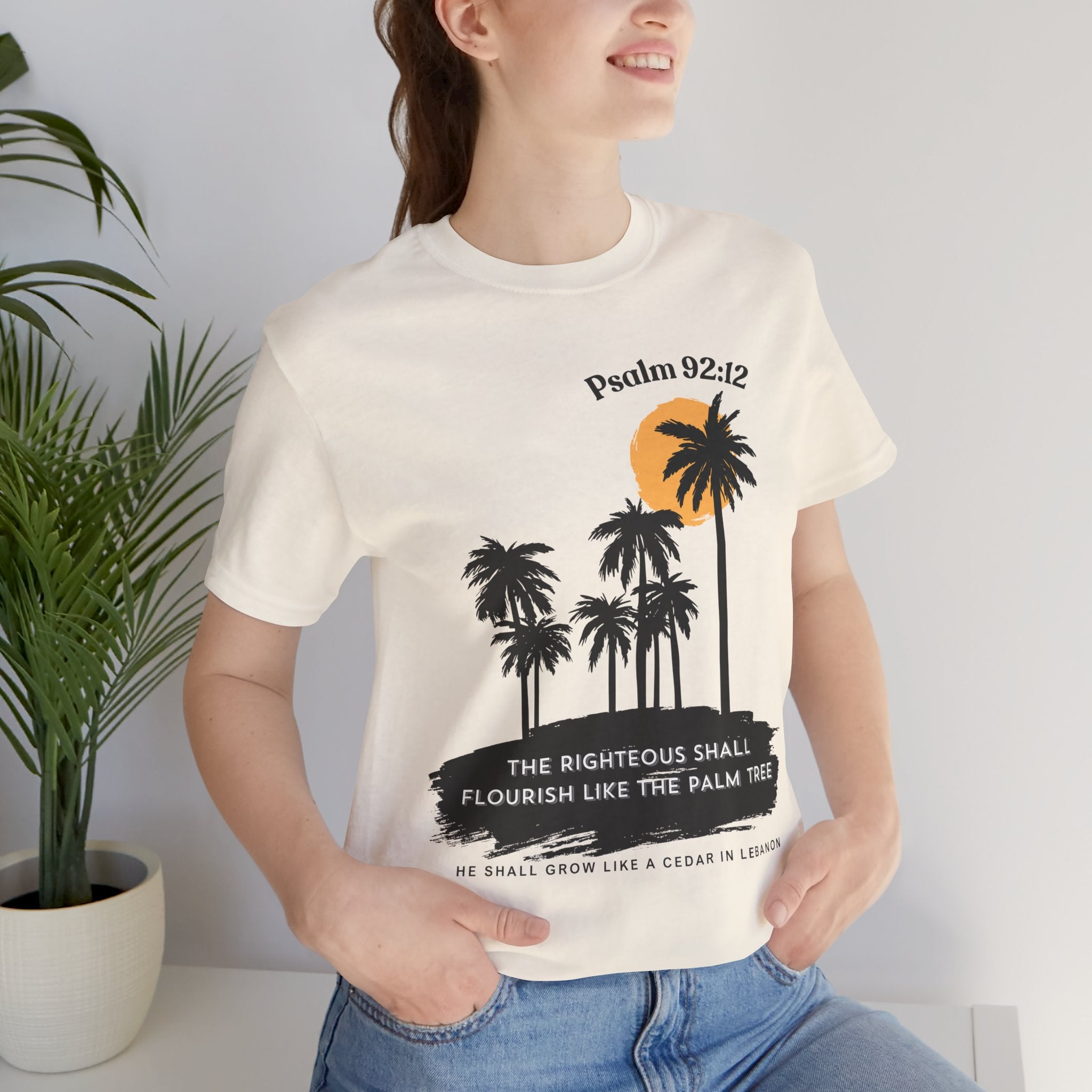 Psalm 92:12 Palm Tree Tee — "The Righteous Shall Flourish Like the Palm Tree" Christian T-Shirt