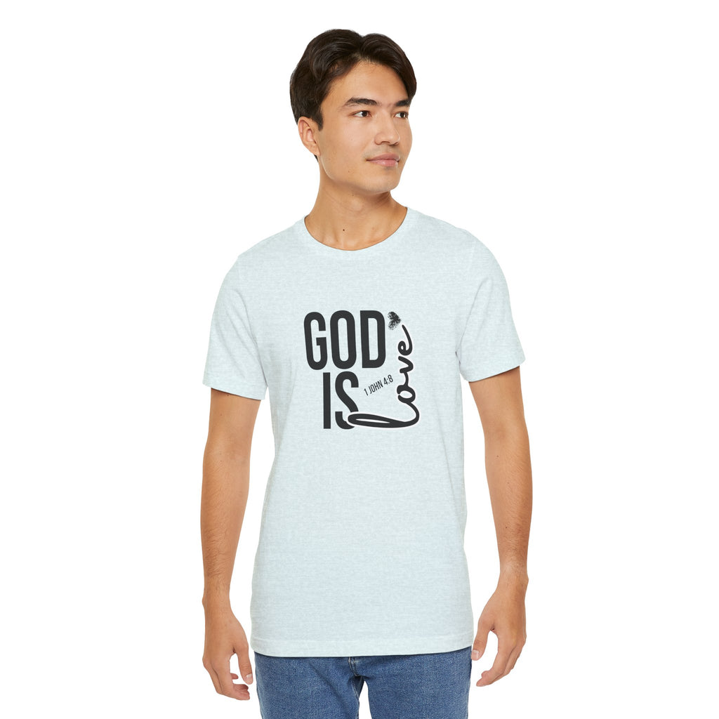 God Is Love T‑Shirt — Christian Faith Tee with Script Heart Design