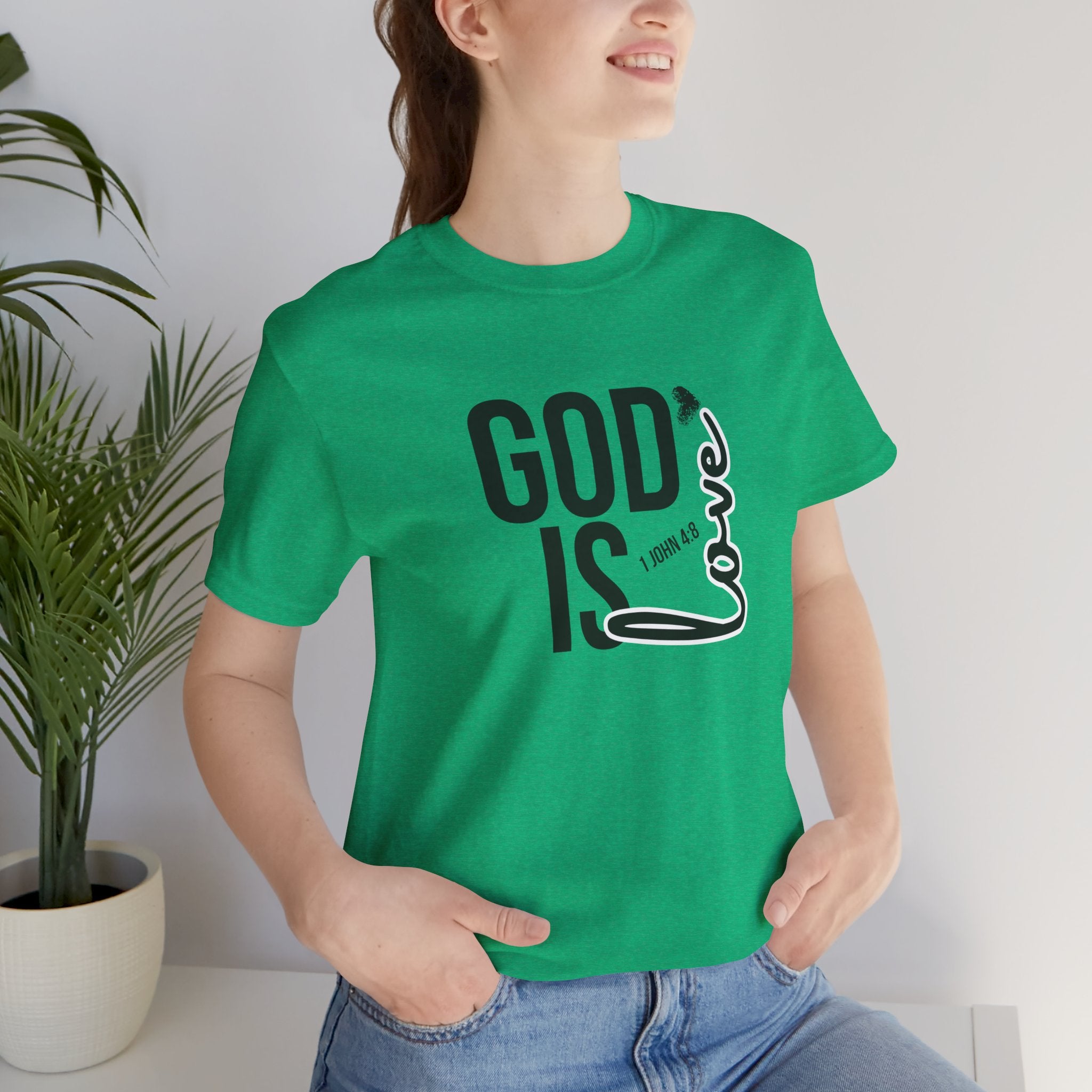God Is Love T‑Shirt — Christian Faith Tee with Script Heart Design