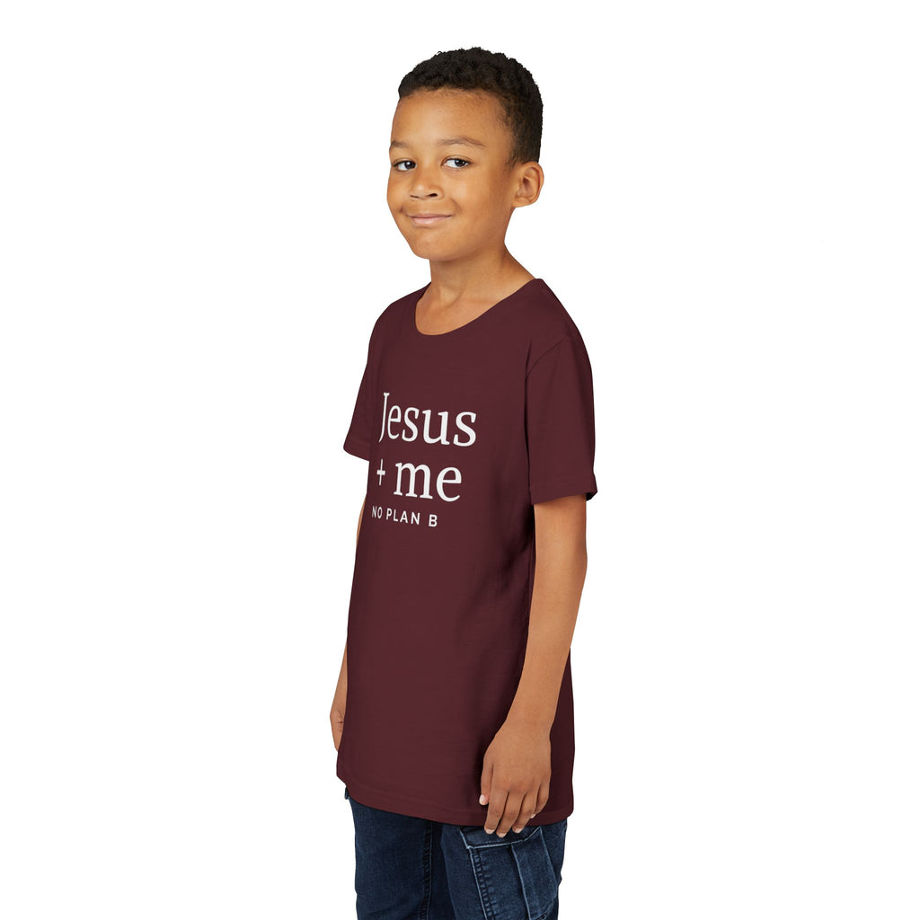 Kids Tee — "Jesus + Me No Plan B" Christian Graphic Shirt