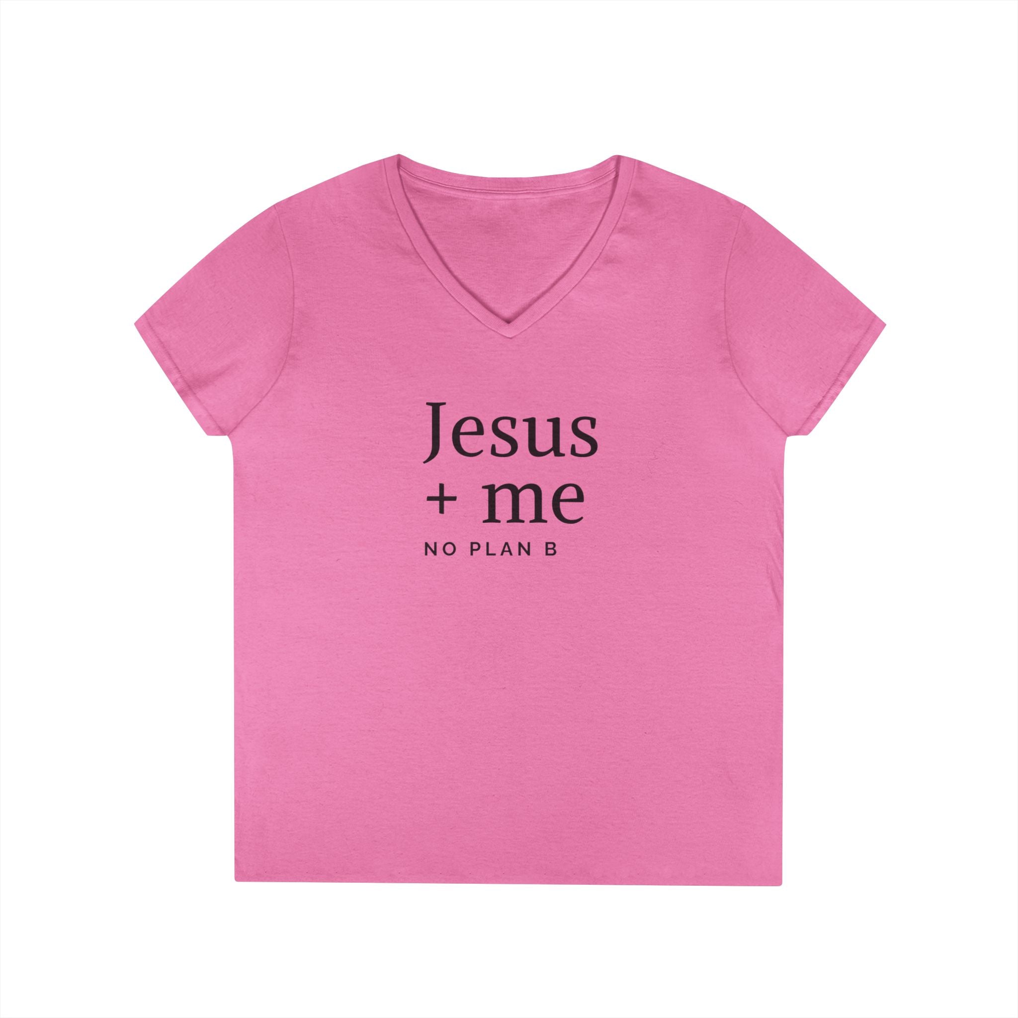 Jesus + Me V-Neck Tee — No Plan B Christian Women’s T-Shirt with Cross Back Design