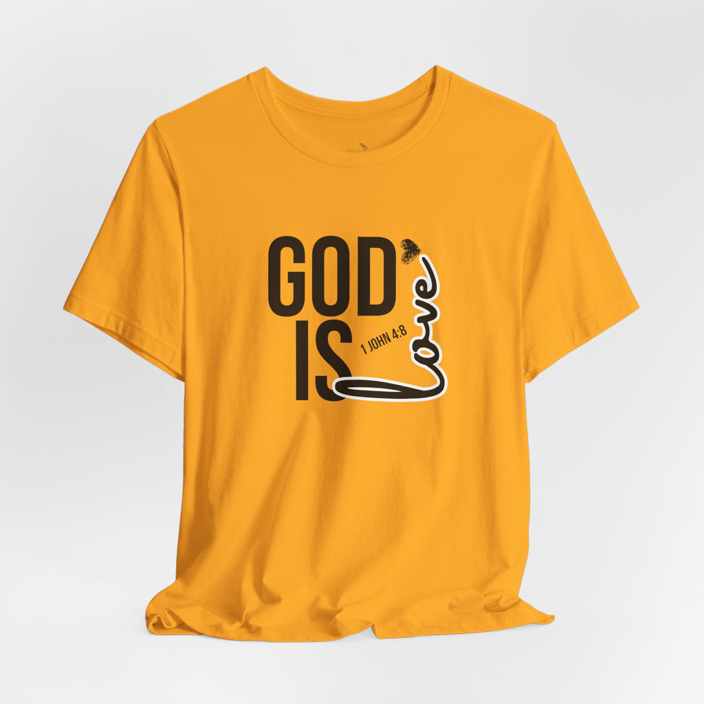 God Is Love T‑Shirt — Christian Faith Tee with Script Heart Design