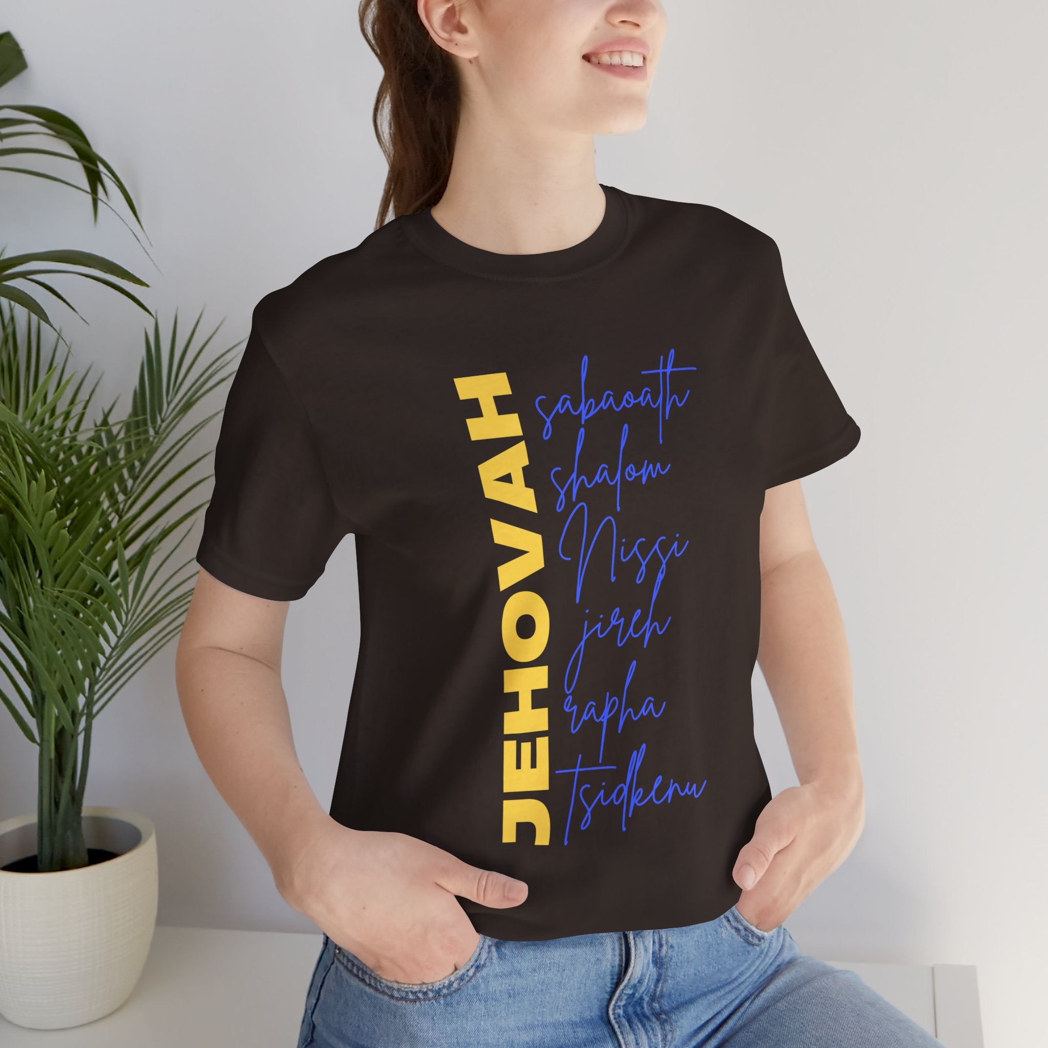 Jehovah Vertical Script T-Shirt | Faith Typography Christian Tee