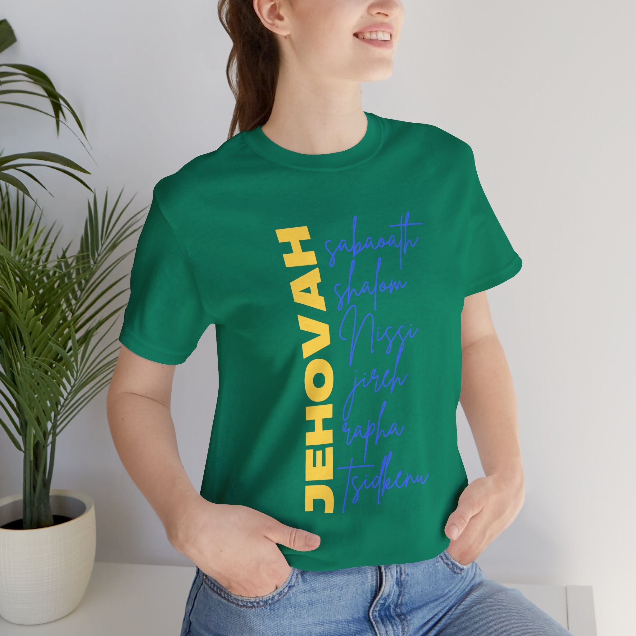 Jehovah Vertical Script T-Shirt | Faith Typography Christian Tee