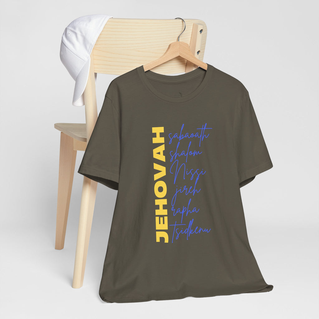 Jehovah Vertical Script T-Shirt | Faith Typography Christian Tee