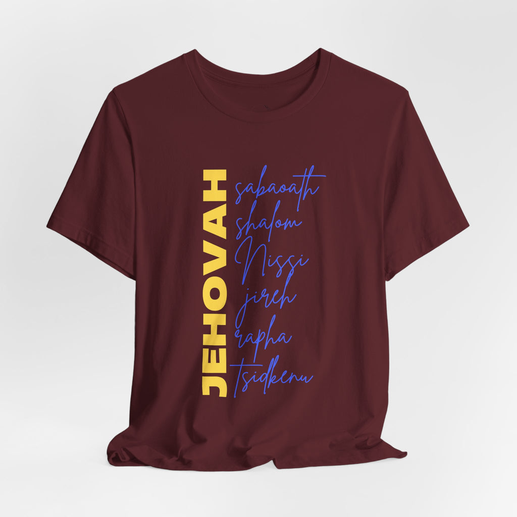 Jehovah Vertical Script T-Shirt | Faith Typography Christian Tee