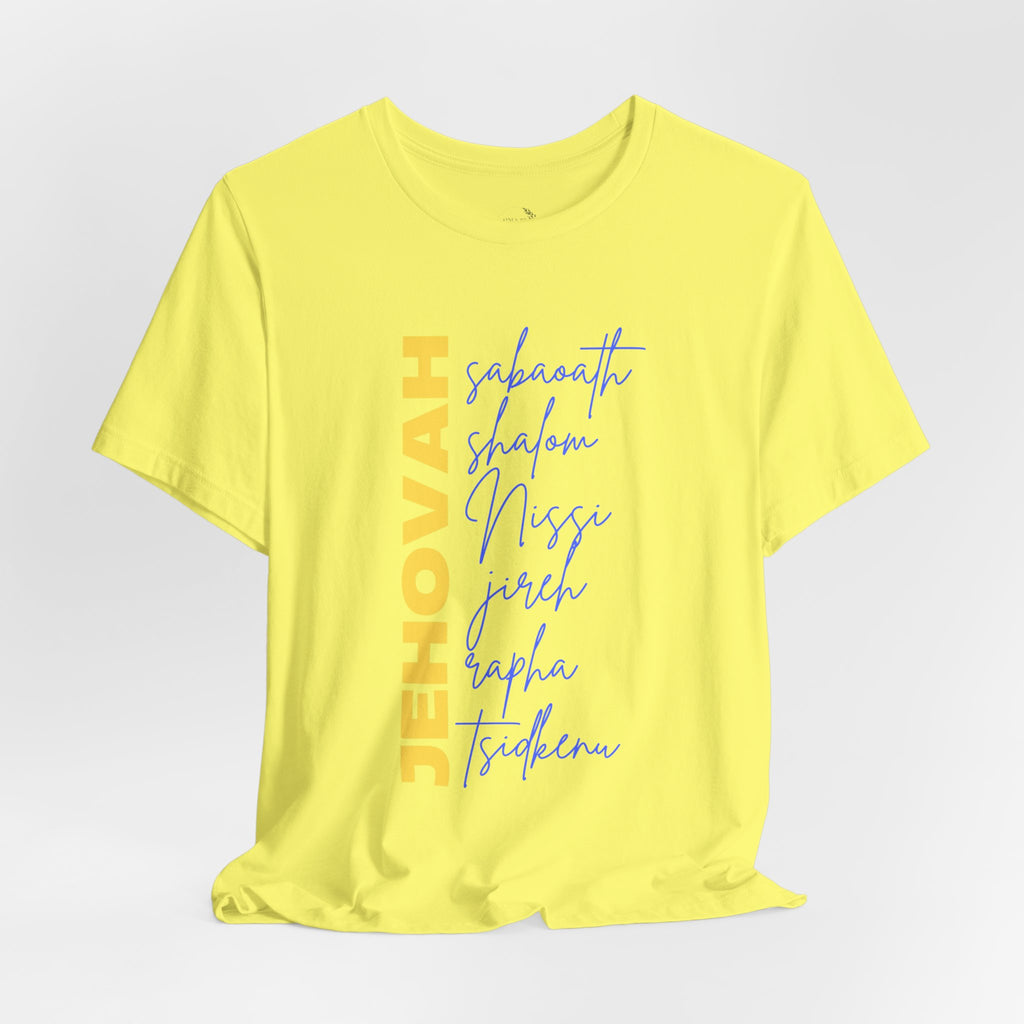 Jehovah Vertical Script T-Shirt | Faith Typography Christian Tee