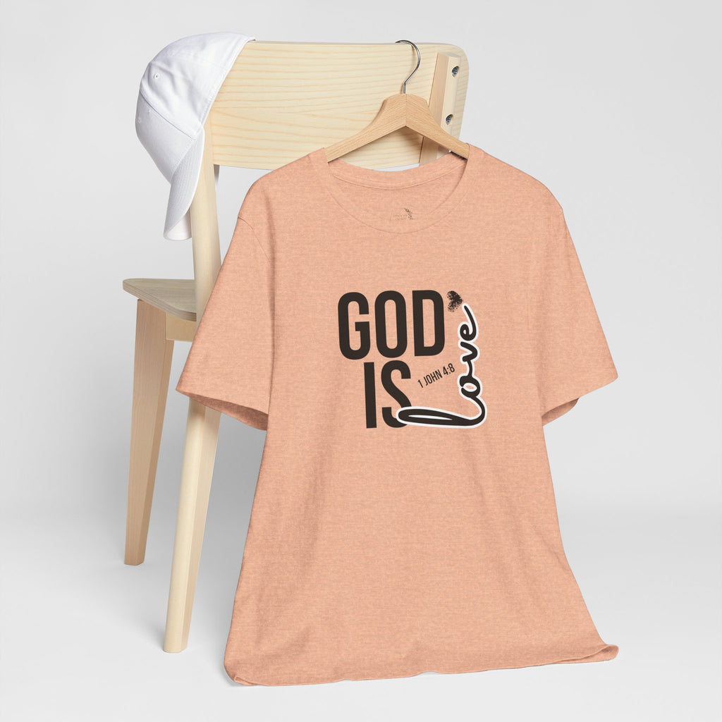 God Is Love T‑Shirt — Christian Faith Tee with Script Heart Design