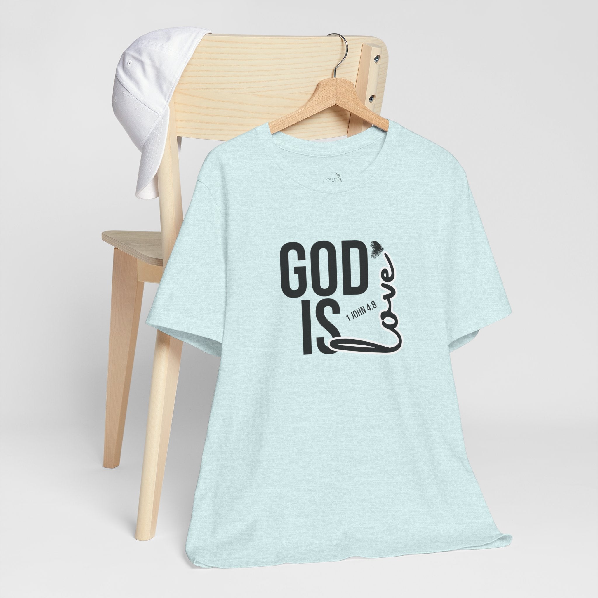 God Is Love T‑Shirt — Christian Faith Tee with Script Heart Design