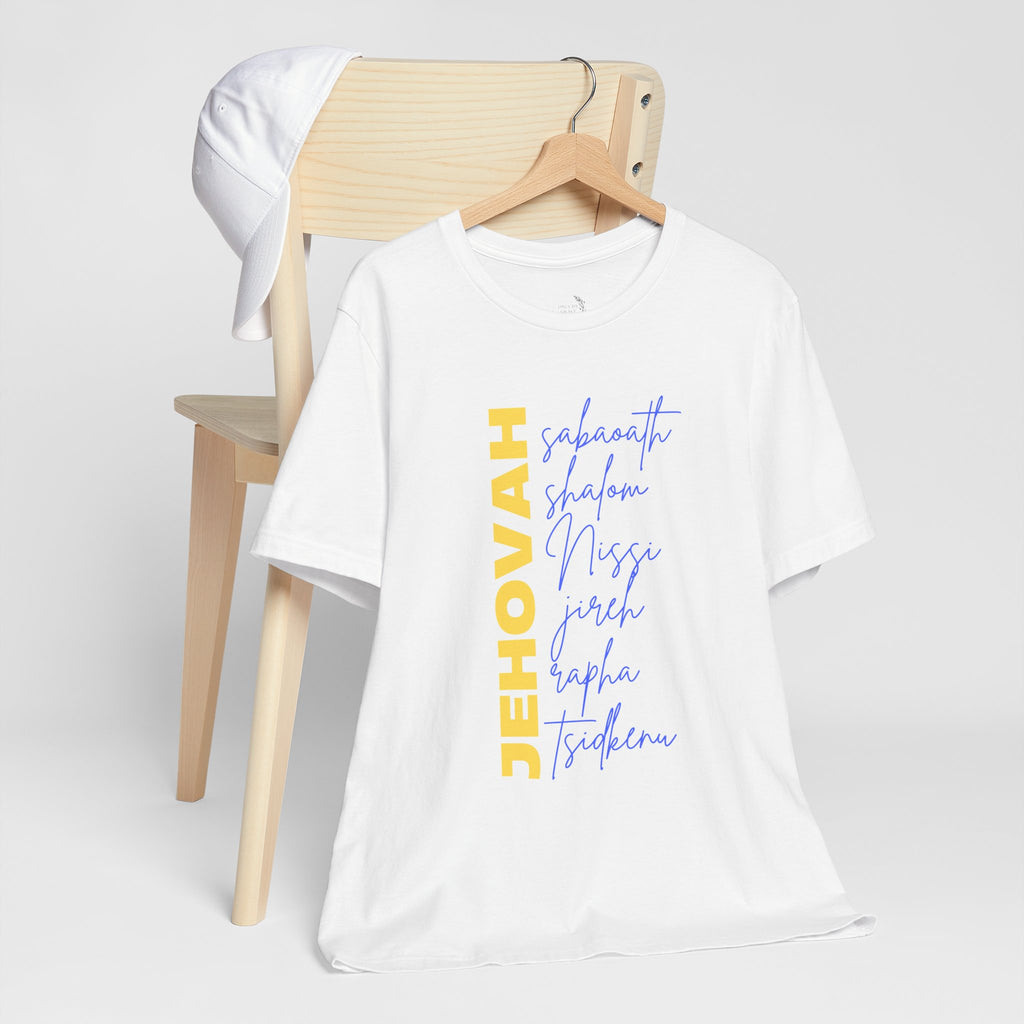 Jehovah Vertical Script T-Shirt | Faith Typography Christian Tee