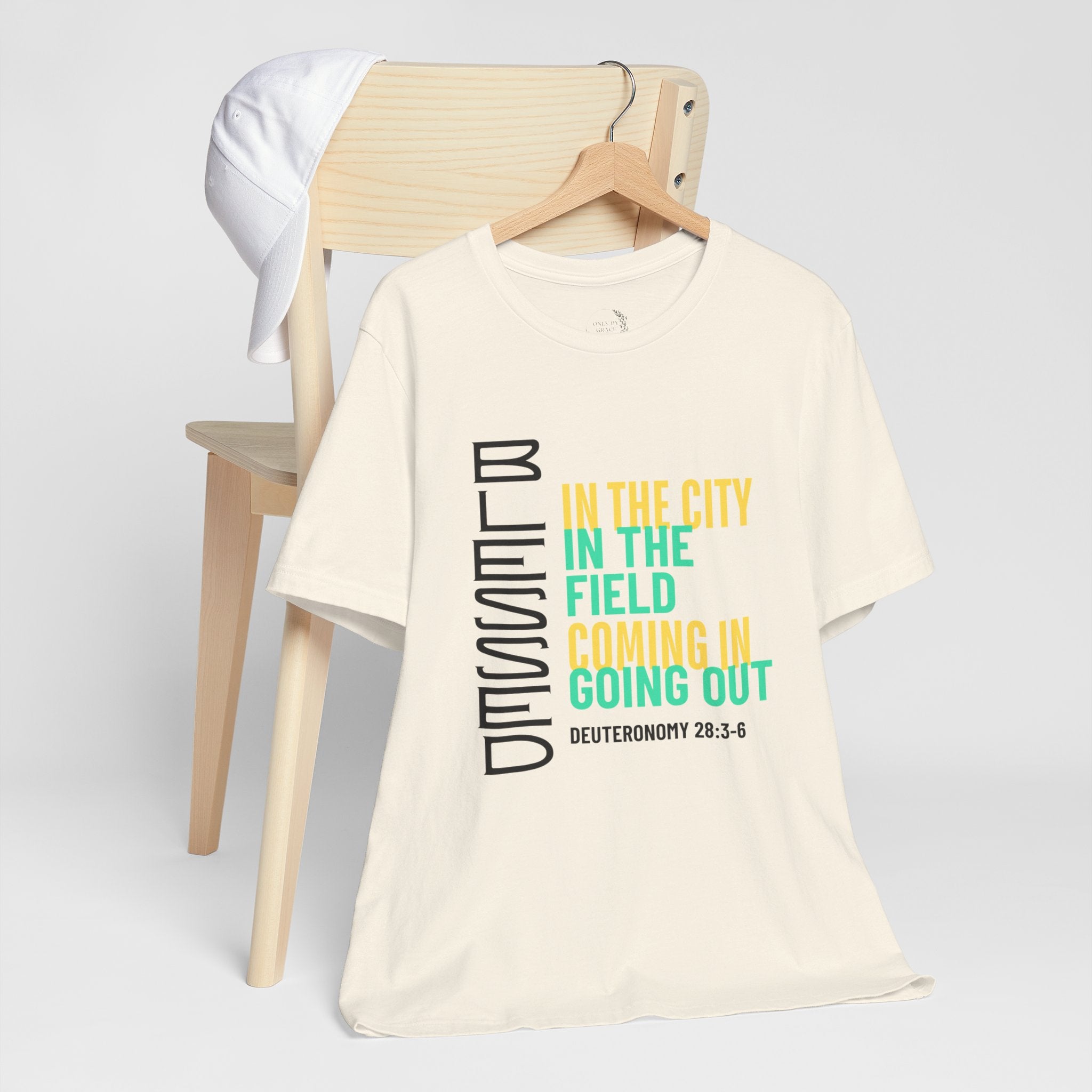Blessed vertical text T-Shirt | In the city, in the field, coming in, going out