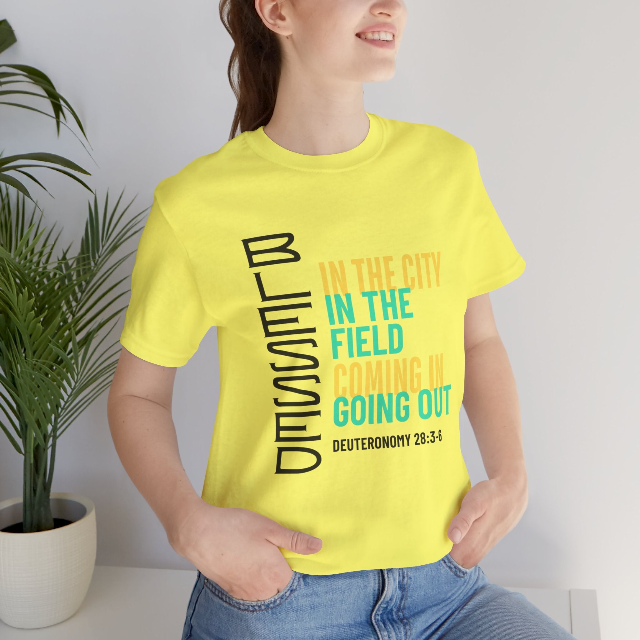 Blessed vertical text T-Shirt | In the city, in the field, coming in, going out
