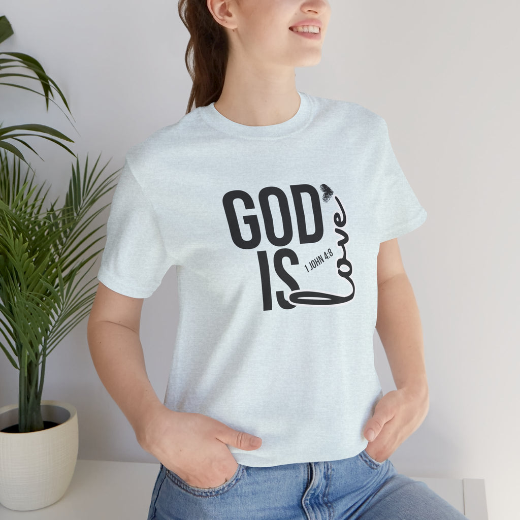 God Is Love T‑Shirt — Christian Faith Tee with Script Heart Design