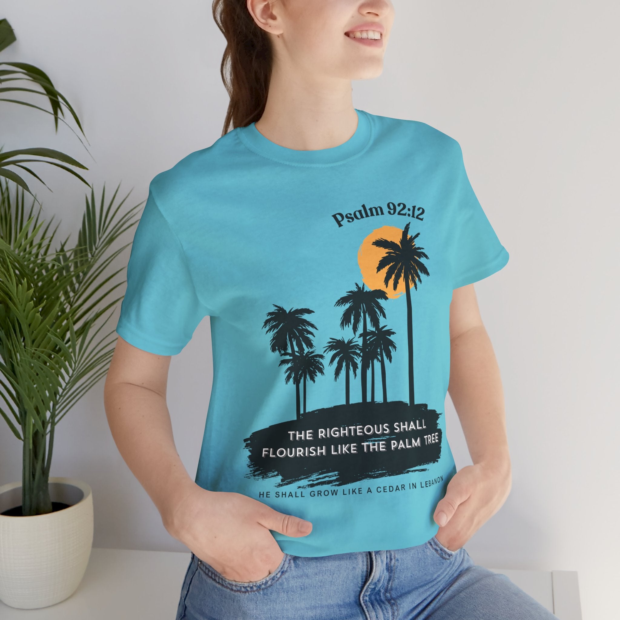Psalm 92:12 Palm Tree Tee — "The Righteous Shall Flourish Like the Palm Tree" Christian T-Shirt