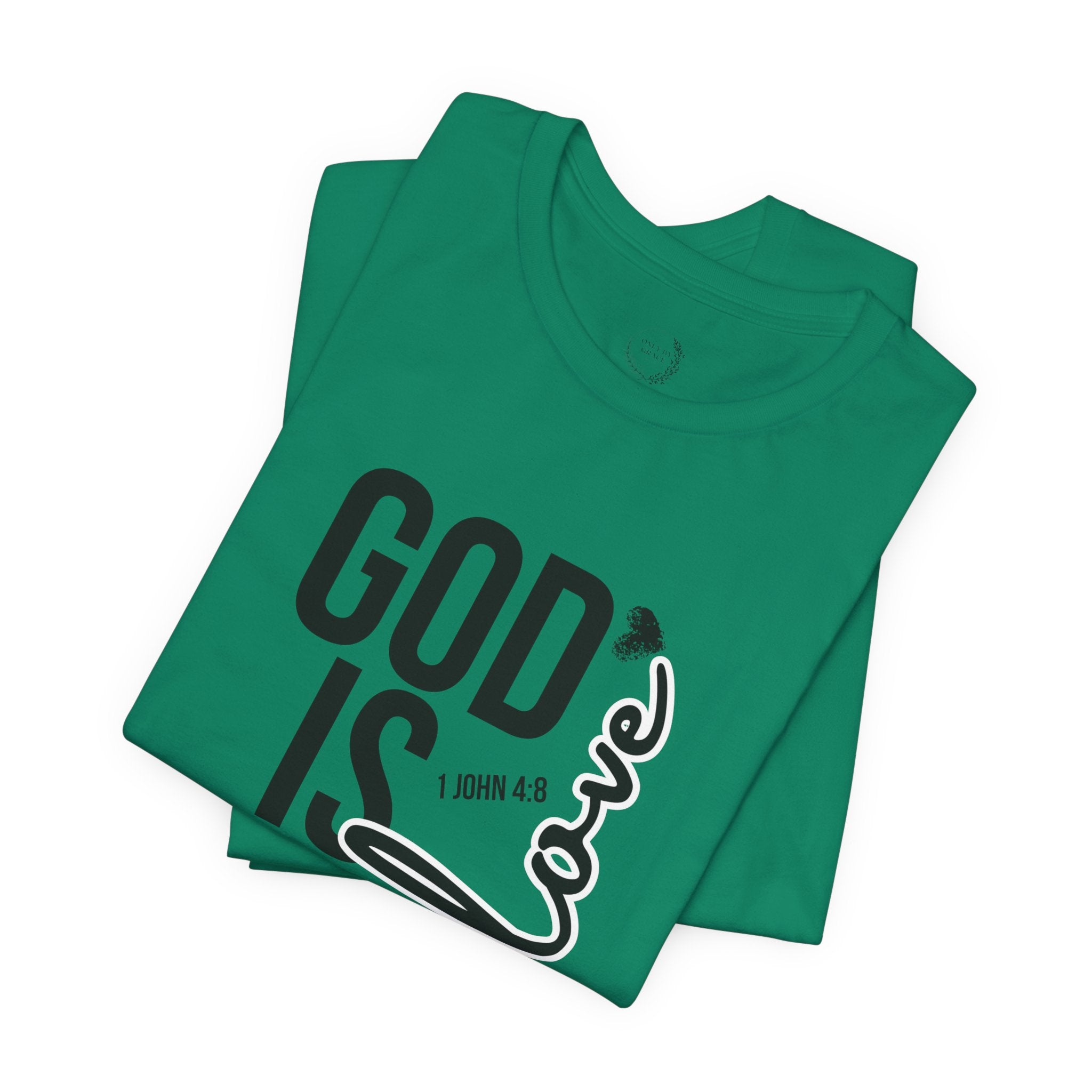 God Is Love T‑Shirt — Christian Faith Tee with Script Heart Design