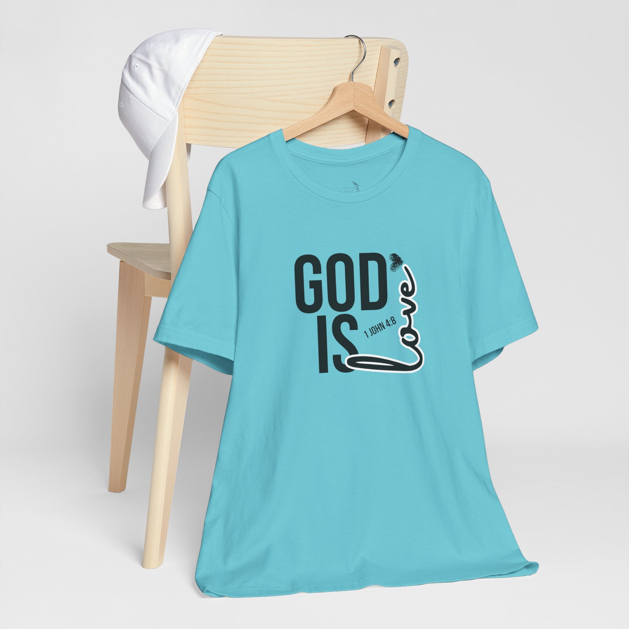 God Is Love T‑Shirt — Christian Faith Tee with Script Heart Design