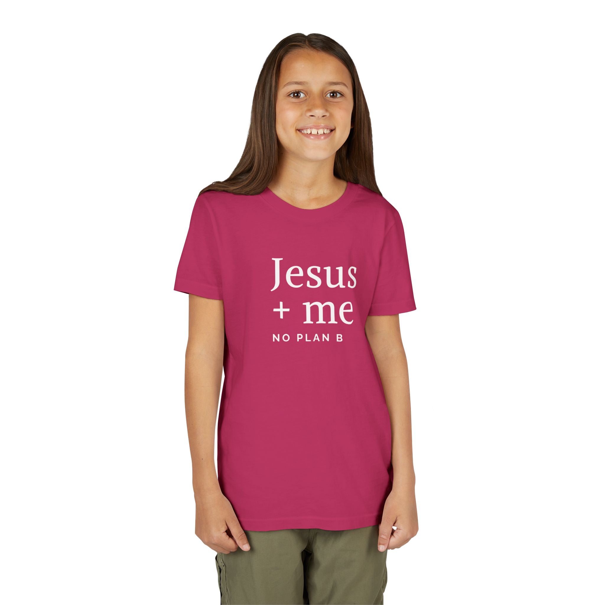 Kids Tee — "Jesus + Me No Plan B" Christian Graphic Shirt