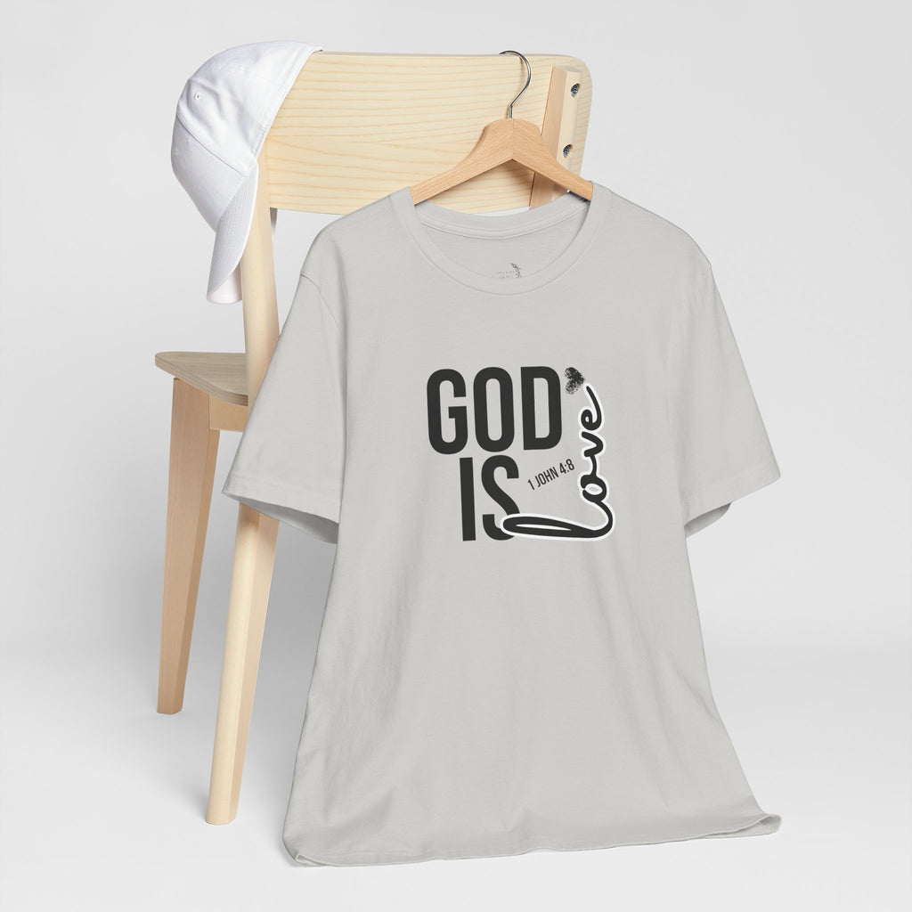 God Is Love T‑Shirt — Christian Faith Tee with Script Heart Design