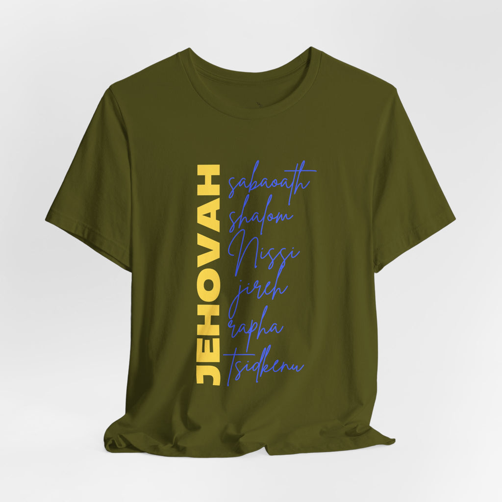 Jehovah Vertical Script T-Shirt | Faith Typography Christian Tee