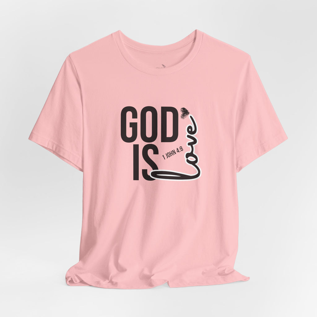 God Is Love T‑Shirt — Christian Faith Tee with Script Heart Design