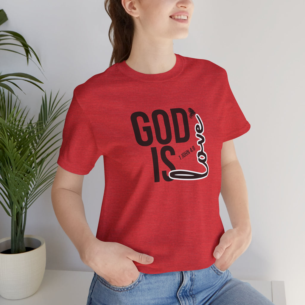 God Is Love T‑Shirt — Christian Faith Tee with Script Heart Design