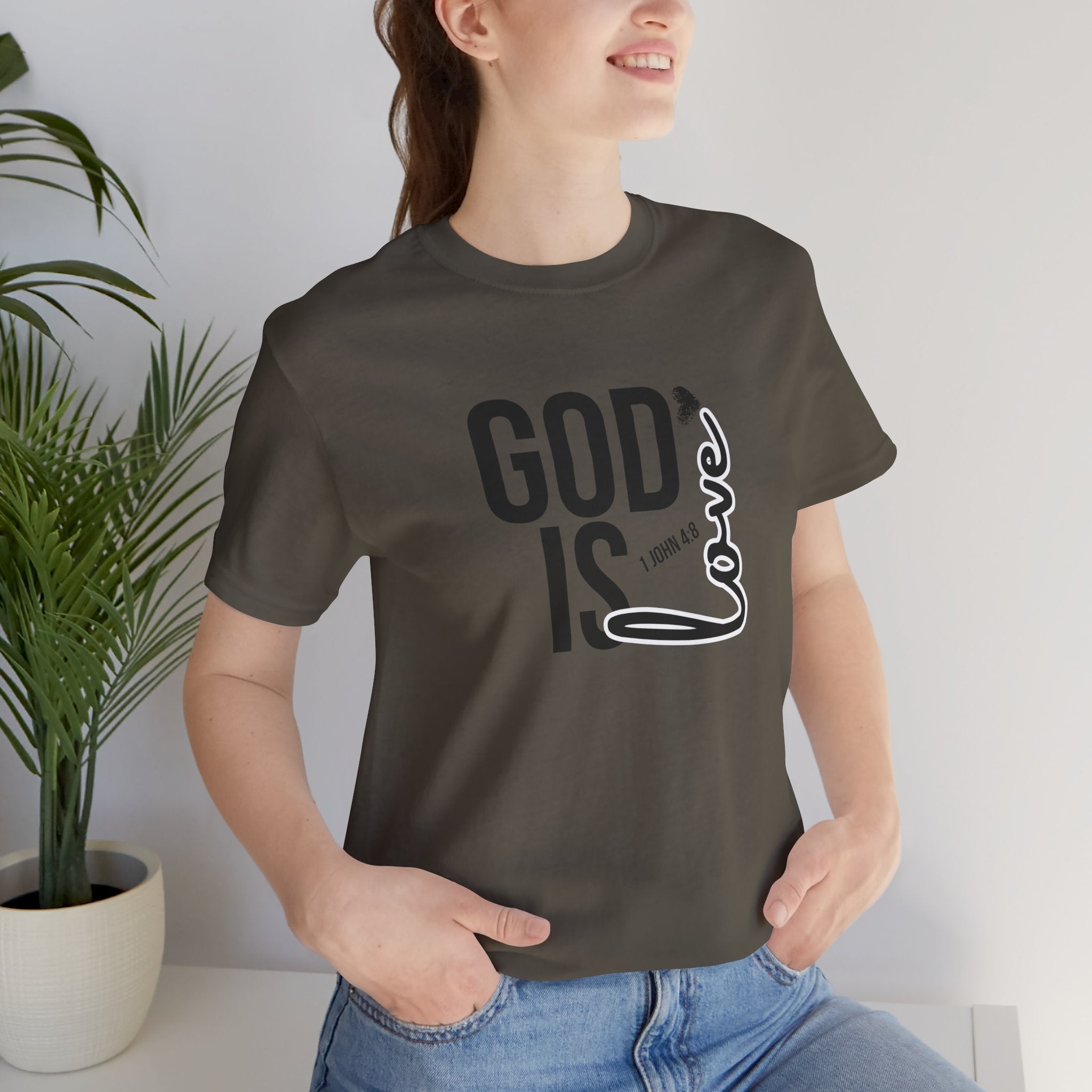 God Is Love T‑Shirt — Christian Faith Tee with Script Heart Design