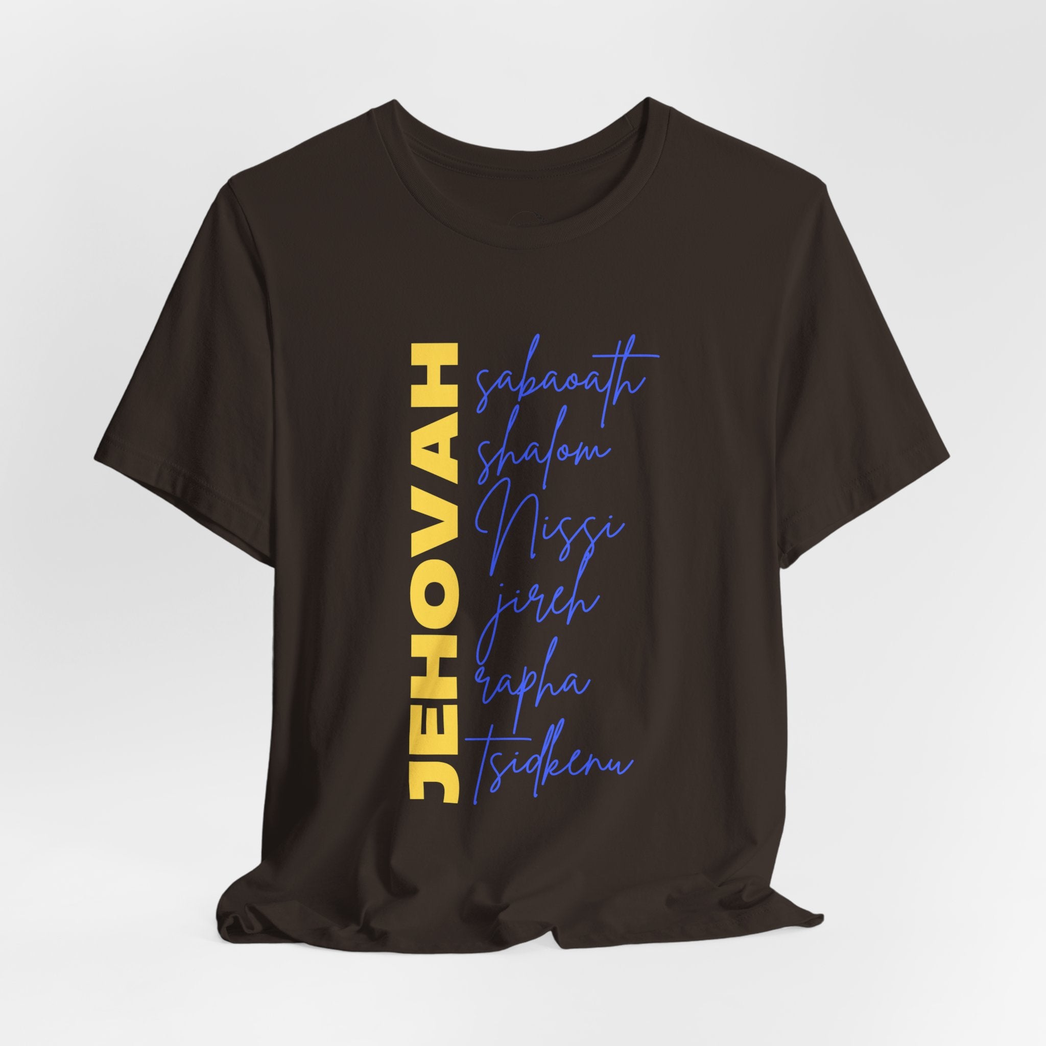 Jehovah Vertical Script T-Shirt | Faith Typography Christian Tee