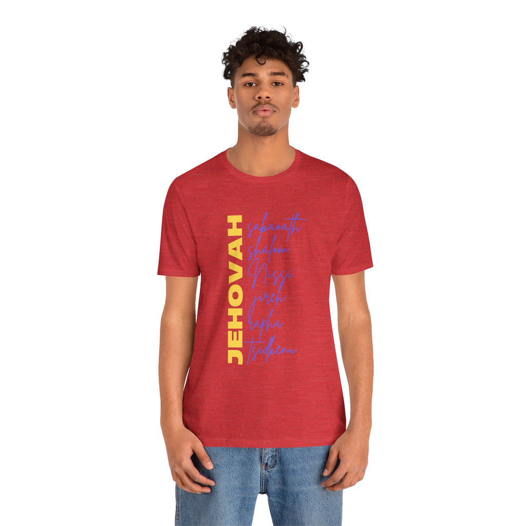 Jehovah Vertical Script T-Shirt | Faith Typography Christian Tee