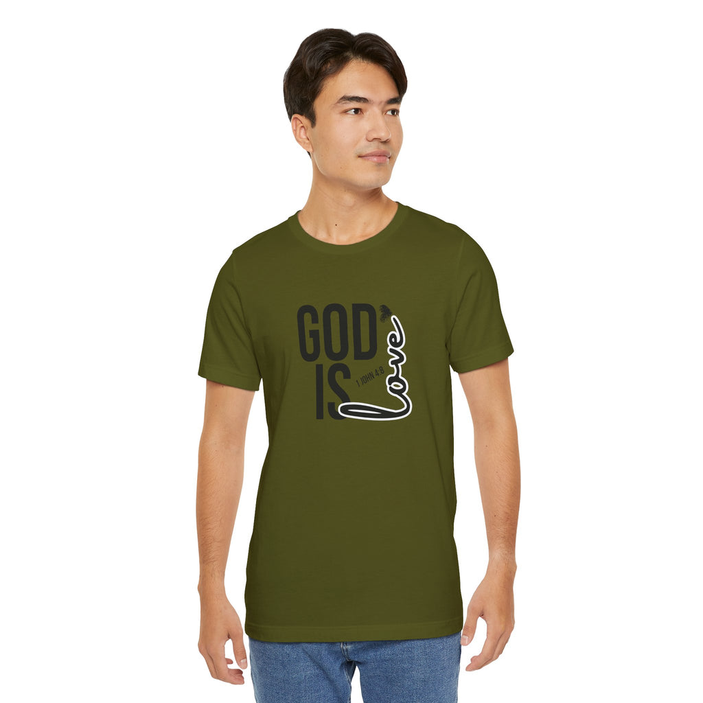 God Is Love T‑Shirt — Christian Faith Tee with Script Heart Design