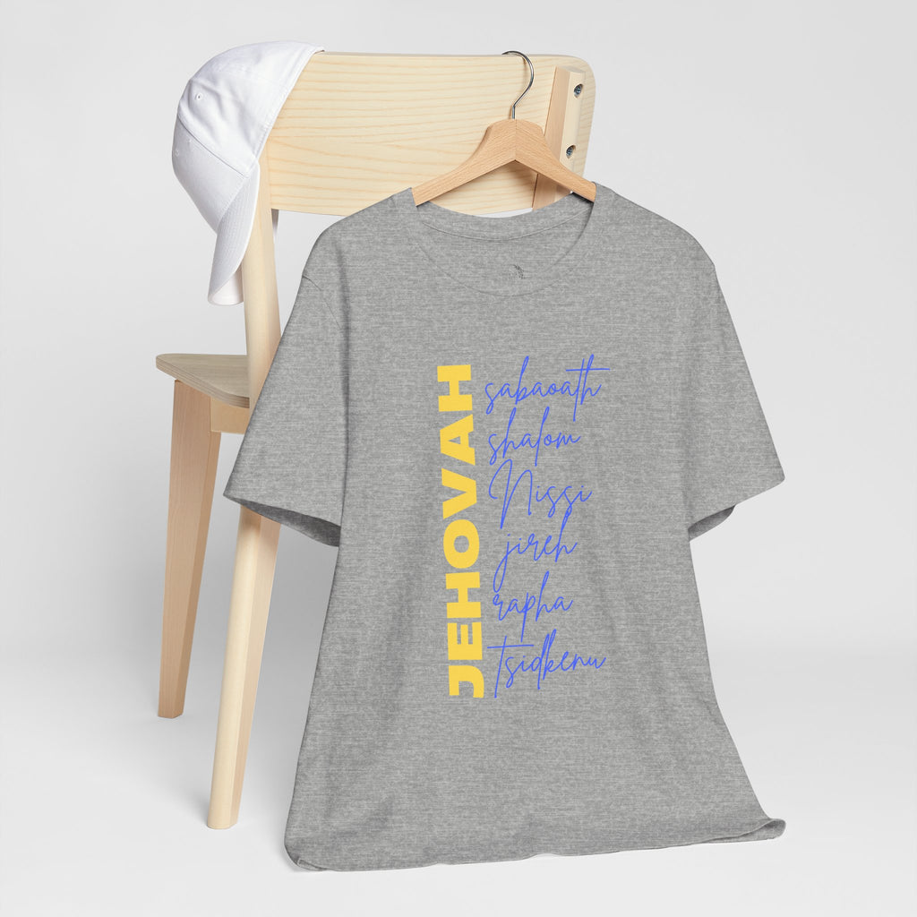 Jehovah Vertical Script T-Shirt | Faith Typography Christian Tee