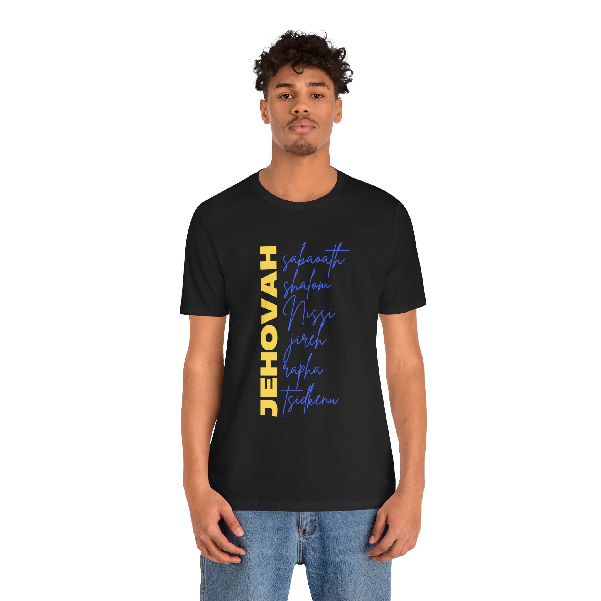 Jehovah Vertical Script T-Shirt | Faith Typography Christian Tee
