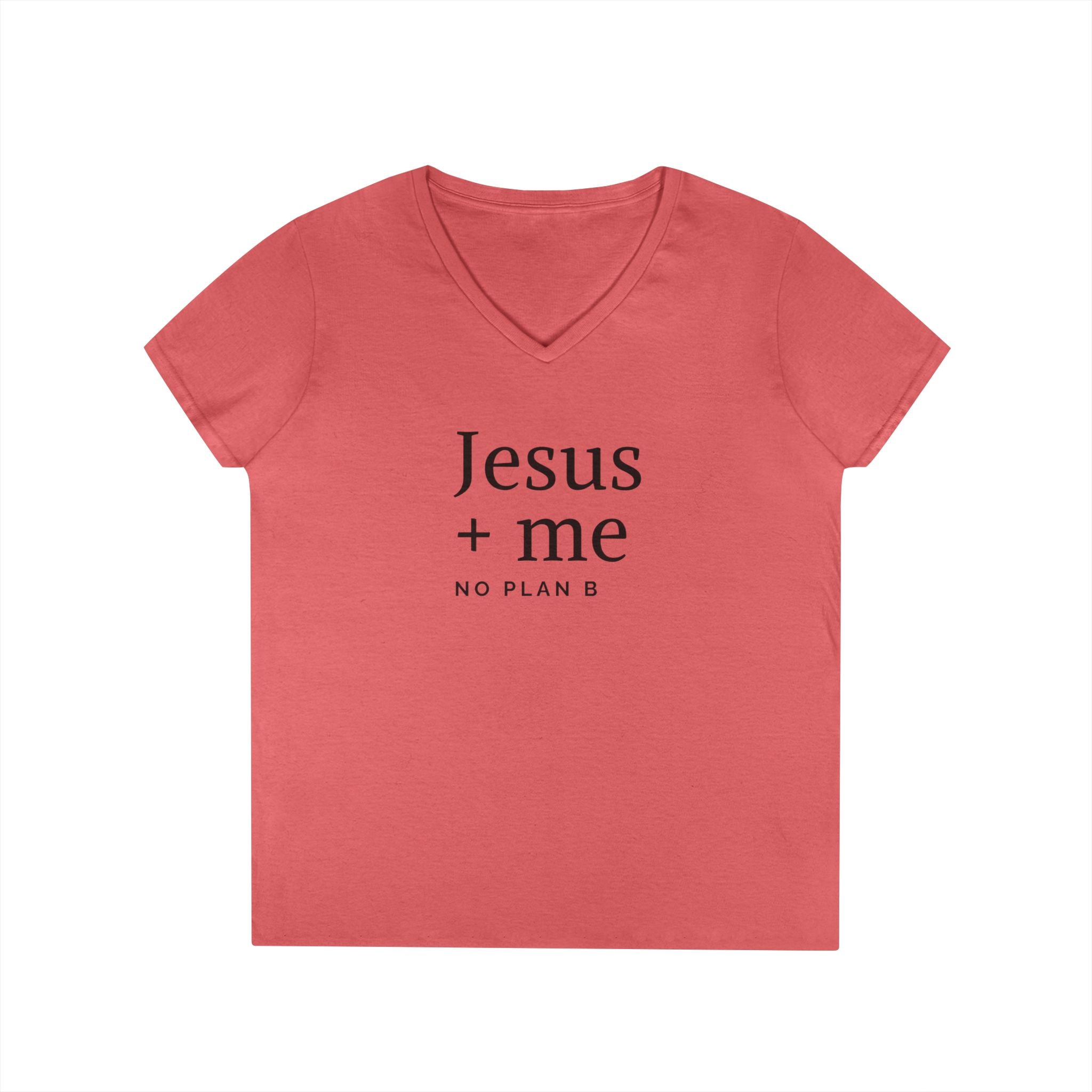 Jesus + Me V-Neck Tee — No Plan B Christian Women’s T-Shirt with Cross Back Design